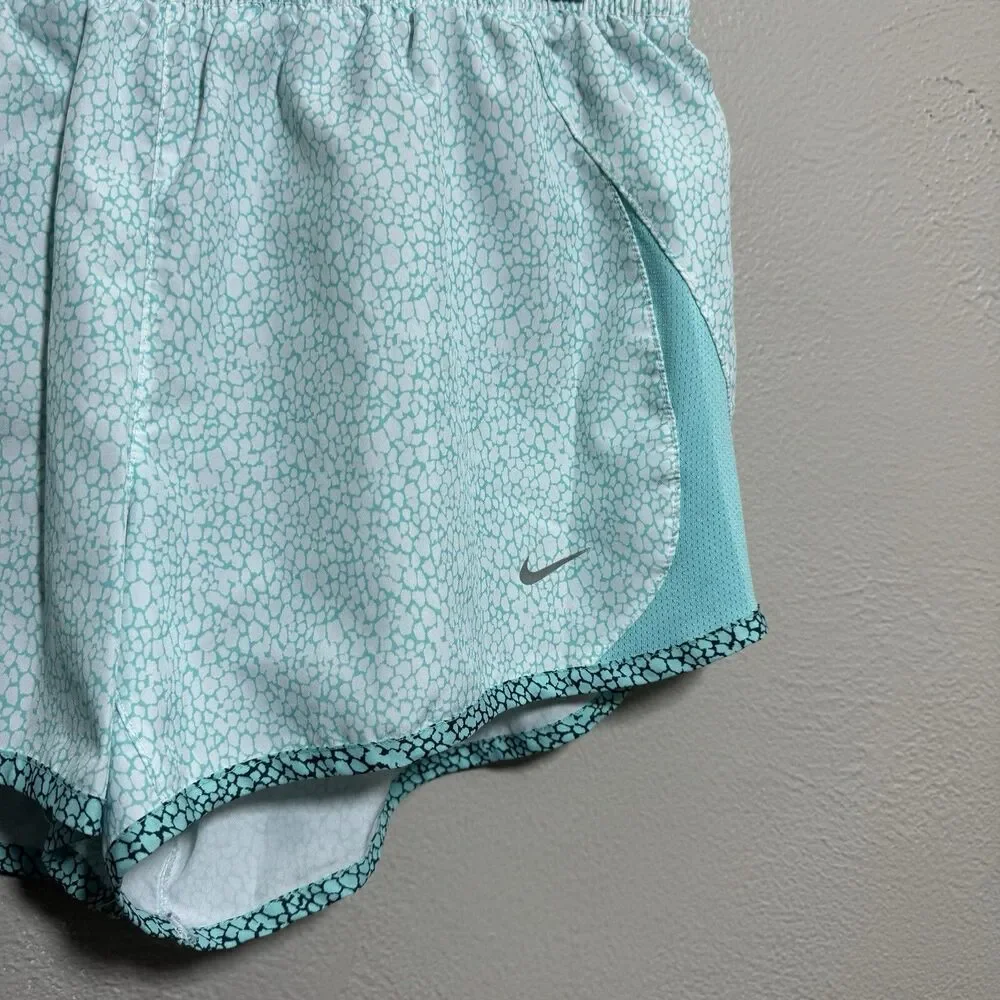 NIKE Womens Sz M Teal Print Dri-FIT Elastic Waist Pull-On Tempo Running Short
